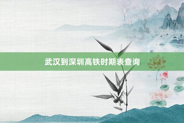 武汉到深圳高铁时期表查询